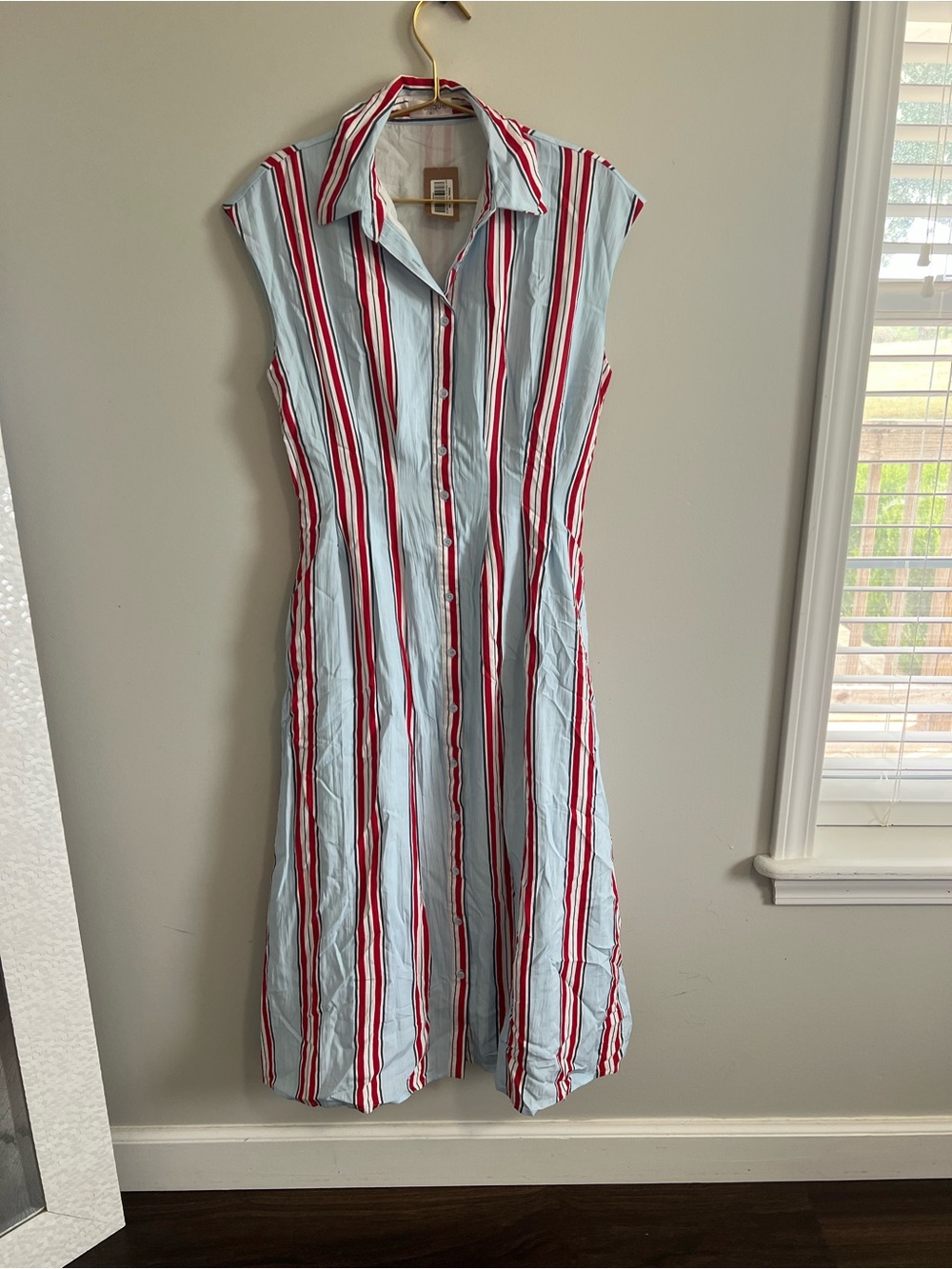 Vestique Striped Button-Front Sleeveless Endless Tide Maxi Dress - Blue & Red